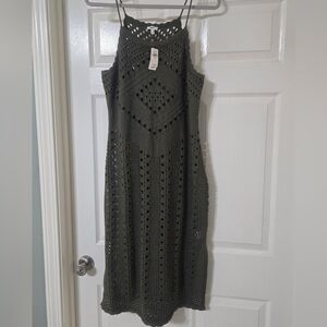 NWT Aerie Crochet Halter Midi Dress Olive Green Size XL